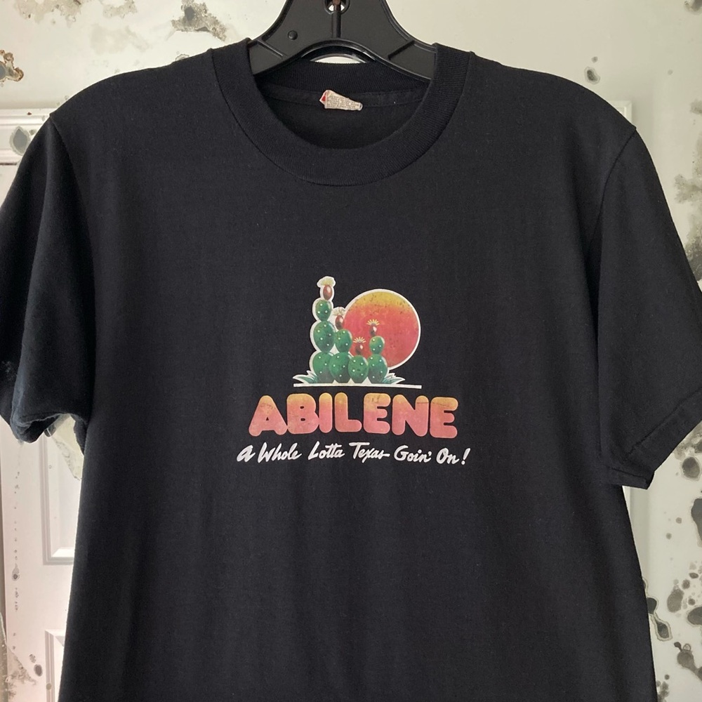 Vintage 80s Abilene Texas Western Single Stitch Screen Stars Black Medium Tee
